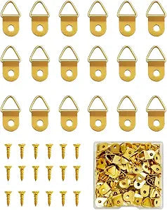 100 Pieces Small Triangle Ring Steel Picture Hangers with 100 Pieces Screws