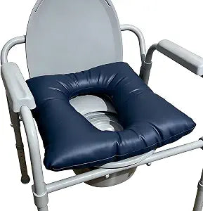 Bedside Commode Cushion, Washable Toilet Seat Cushion for Seniors, Padded PU Cover with Fixing Straps for Commode Chair 16.5" X 16.5", Portable Soft Toilet Seat Cushion for Elderly Adults (Blue)