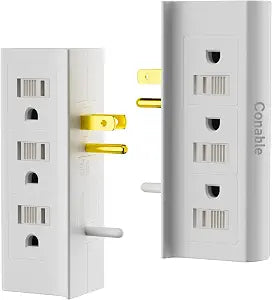 2 Pack 6 Outlets Splitter with Sliding Safety Covers, 3-Prong Multiple Plug