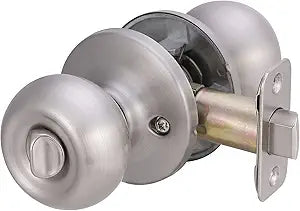 Amazon Basics Bedroom/Bathroom Door Knob With Lock, Coastal, Easy to Install, 1-3/8" to 1-3/4", Satin Nickel