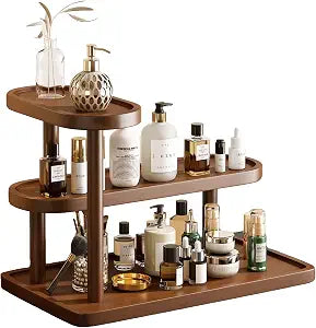 Brown Pine Wood Perfume Organizer, Perfume Display Vanity Storage Stand