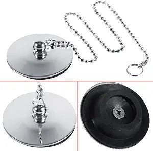 Bathtub Stopper with Chain, Chrome Kitchen Universal Sink Drain Plug Bathroom Rubber Bath Tub Drain Cover Stopper with 15.7 Inch Stainless Steel Bead Chain for Home Bathroom Kitchen