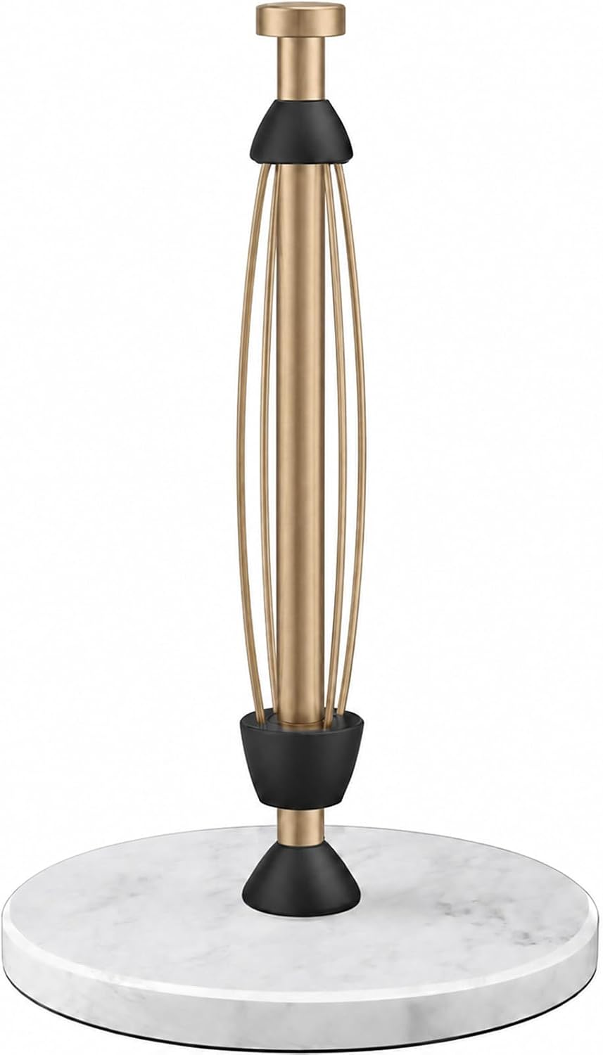 PAROTO Paper Towel Holder Countertop, Marble Base, Warm Gold, One-Hand Tear