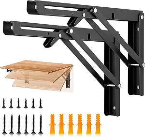 JOY DECOR Matte Black Folding Shelf Brackets, 12 Inch, 2 Pack