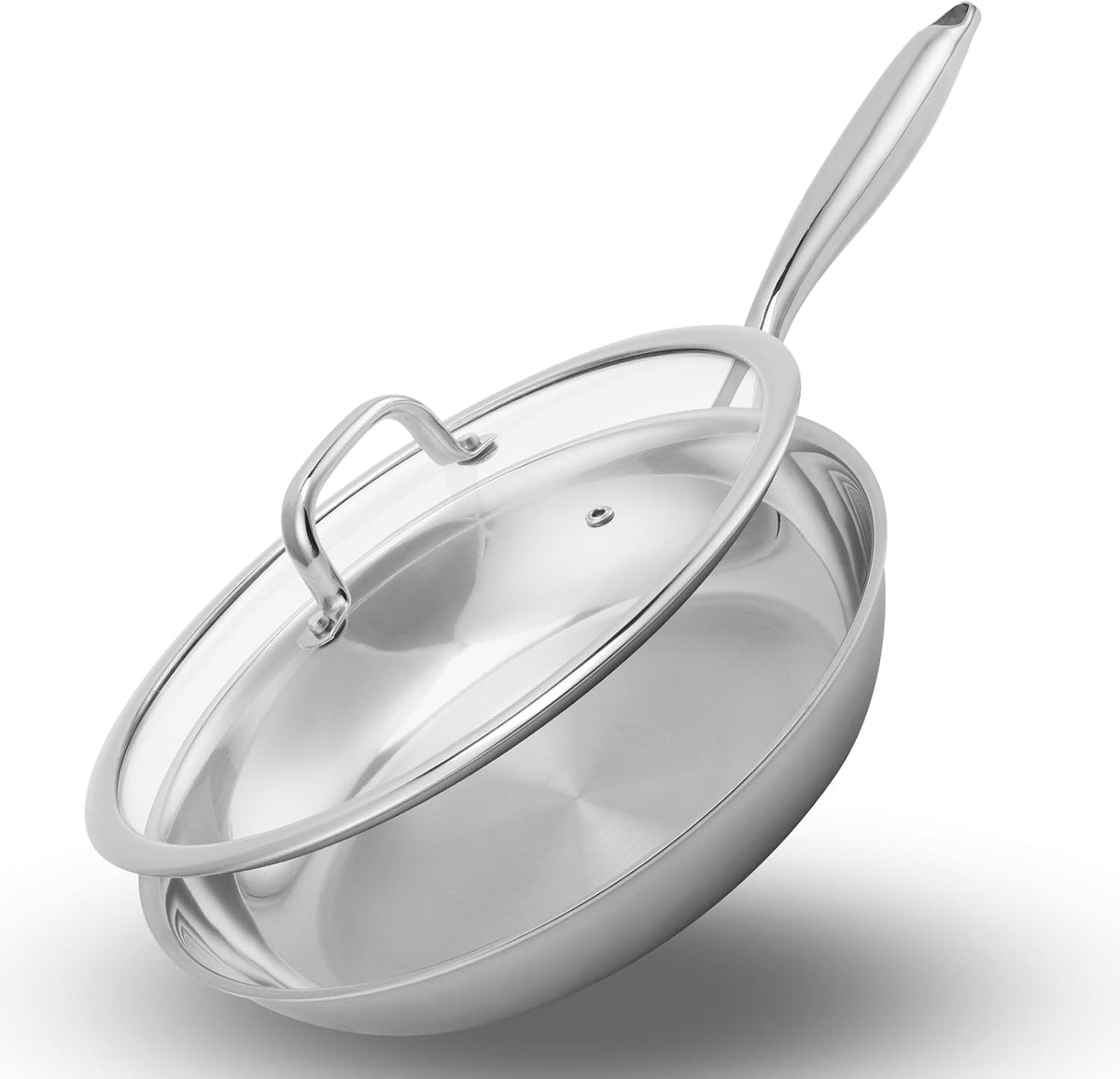 Ranbomer Tri-Ply Stainless Steel Frying Pan 12 Inchï¼ŒNon-Toxic PFAS, PFOA & PTFE Free, Compatible With All Cooktops & Induction Safe, Oven Safe Pan for Searing & SautÃ©ing