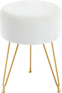 DUMOS Velvet Vanity Stool, 350LBS Heavy-Duty Makeup Stool with 4CM Thick Cushion, Round Ottoman Footrest Chair for Bedroom, Bathroom, Dressing Table, Easy-Clean Soft Fabric, Beige