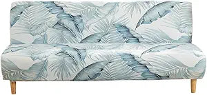 MIFXIN Armless Sofa Cover Futon Slipcover Stretch Elastic Folding Sofa Bed Non-Armrest Couch Furniture Protector Spandex Printed Washable Sofa Cover Without Armrests (Light Green)