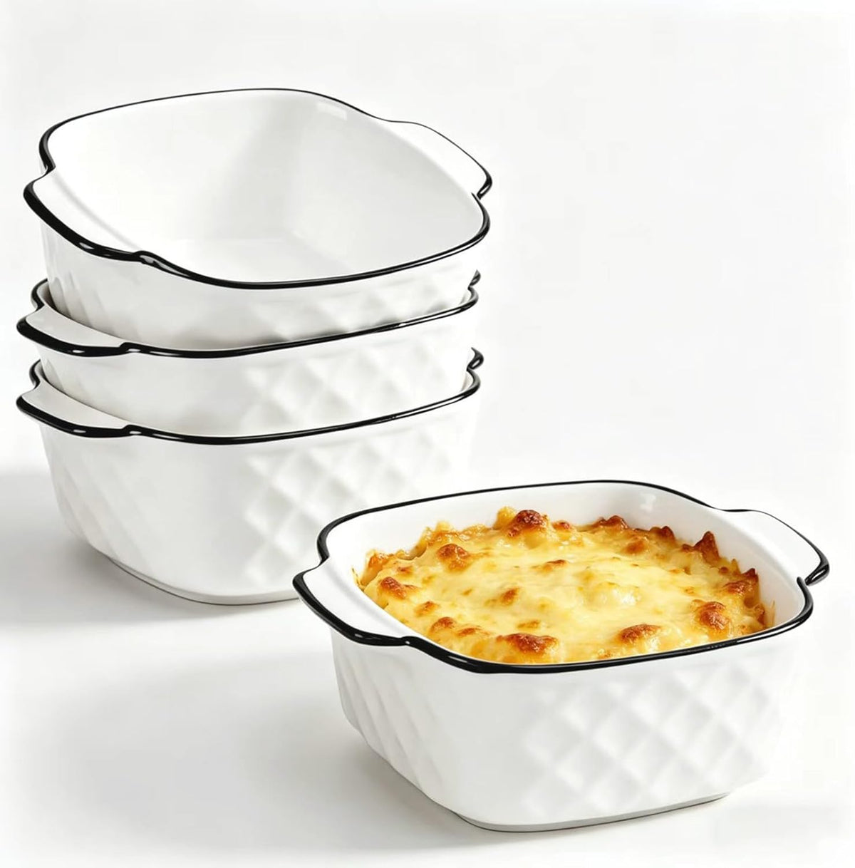 4 Pack Small Baking Dish, 5 Inch Individual Ceramic Casserole Dish with Handles, 15 oz Square Mini Baking Dish for Oven, Roasting, Desserts, Meal Prep, Microwave & Dishwasher Safe