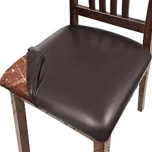 Pu Leather Dining Chair Seat Covers Set of 2, Waterproof Kitchen Chair Covers Stretch Chair Cover for Kitchen/Dining Room/Hotel, Tasteless seat Covers for Chairs (Brown - 2 PCS)