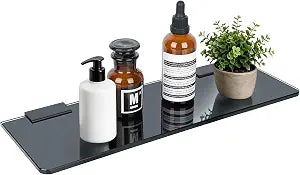 Alise Glass Shelves for Bathroom,15 Inch Wall Mounted Floating Shelf,Black