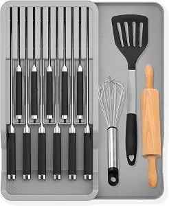 Drawer Knife Organizer Insert with Expandable Tray Save Space