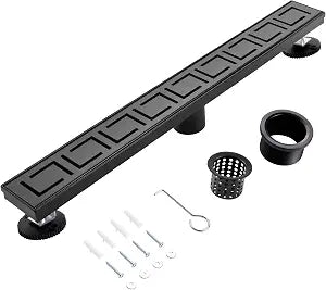 28 Inch Linear Shower Drain, Matte Black Shower Drain,Removable Grate, 304 Stainless Steel, Easy to Install and Clean for Bathrooms (Drain Base Not Included), LSD-30A-28B