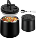 20oz Insulated Vacuum Food Jar with Buckle Lid,Soup Thermo for Hot Food Kids,Wide Mouth Leakproof Stainless Steel Lunch Container with Spoon-Black