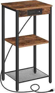 HOOBRO Tall End Table with Charging Station, 30 Inch Slim Tall Nightstand