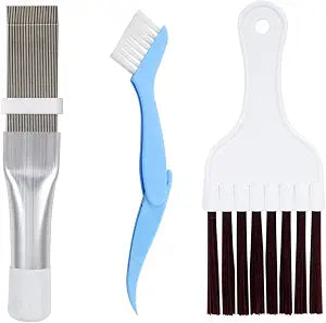 3 Pcs Air Conditioner Condenser Fin Comb Cleaner Kit, Ac Coil Cleaner Brush,1 Stainless Steel Radiator Fin Comb Straightener Refrigerator Tools,Cleaning Brush with Evaporator Radiator Clean Tool