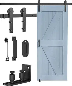 6.6FT Barn Door Hardware Kit with 2 Handles and Adjustable Floor Guide
