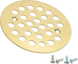 PATIKIL Shower Strainer Drain Trim Set 4-1/4", 1 Pcs 304 Stainless Steel Round Screw-in Shower Strainer Drain Cover with Screw for Bathroom Floor Lawns Landscaped Walkways Patios, Gold