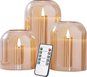 volnyus Gold Glass Flameless Candles with Remote Battery Operated Flickering LED Pillar Candles Real Wax 3D Wick 4 H 4" 5" 6"