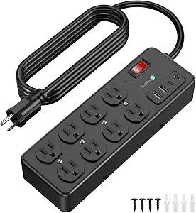 HEZI Magnetic Heavy Duty Power Strip with 2700J Surge Protector,20W,8AC