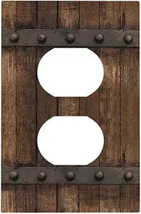 Rustic Farmhouse Brown Wood Barn Door Duplex Outlet Cover Country Single Wall Plate Decorative Electrical Receptacle Covers Faceplate for Kitchen Bedroom Bathroom Accessories 5" x 3"