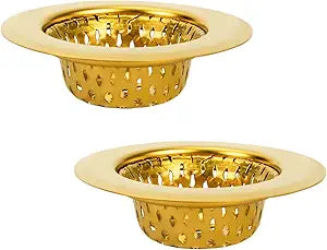Snailhouse Bathroom Sink Strainers, 2 Pack 2.17 Inches Stainless Steel Small Mesh Utility Sink Drain Stopper Basket Cover Plug Screen, Gold