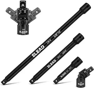 4-Piece 3/8" Drive Socket Extension Bar Set, 3, 6, 10 inch Professional Extension Set, 3/8 Inch Drive Universal Joint Socket, Premium Cr-V Steel Sockets Wrench Extender