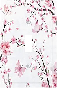 Cherry Floral Watercolor Pink Flowers Butterfly Decorative Light Switch Cover 1 Gang Single Toggle Device Electrical Faceplate Switchplates Decorator Outlet Wall Plate for Bed Room Living Room Decor