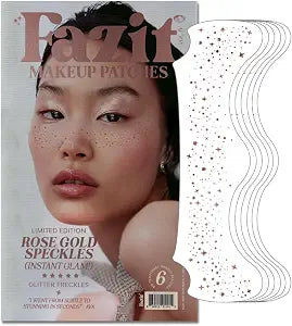 Fazit Rose Gold Speckles - Glitter Freckle Makeup Patches - Shimmering Faux Freckles & Body Glitter - Waterproof, Long-Lasting Instant Glamour for Festivals & Parties - 6 Temporary Patches Per Pack