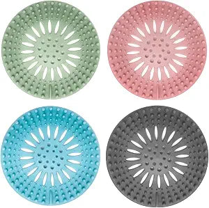 TPR Material Shower Drain Hair Catcher, Flexible Anti-Clog Drain Protectors for Bathroom, Tub, Shower, Sink & Kitchen, Multiple Colors, 4 Pack