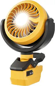 Battery Powered Fan for Dewalt 20V Battery, Cordless Portable Camping Fan, Clip Fans with LED Light & 210 Adjustable, for Jobsite Tent Travel Fishing Outdoor (No Battery, Yellow)