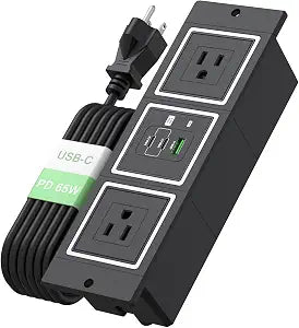 Recessed Power Strip 65W USB-C Ports Flush Mount Outlet for Home Office