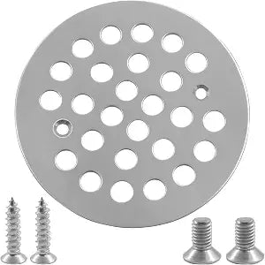 4-1/4 Inch Screw-in Shower Drain Cover, Round Brushed Nickel Floor Drain Cover Replacement for Bathroom/Houseowners