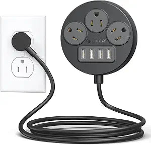 ORICO Power Strip, 45 Flat Plug Extension Cord with 3 AC Outlets and 4 USB-A Charging Ports, 5FT Black Compact Outlet Extender for Cruise/Travel/Home/Office - PSO
