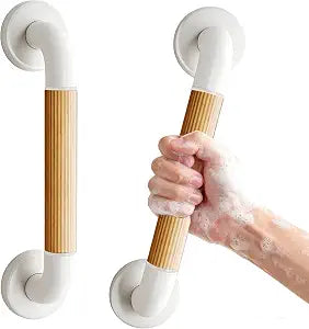 Grab Bars for Shower, 2 Pack 16 Inch Bathtub and Bathroom Safety Handle for Seniors, Anti-Slip Faux Wood Grip, Heavy Duty Shower Handles, Supports up to 500 lbs for Elderly, (Slim Thin Strip)