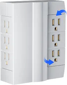 Elecan 6 Outlet Extender, Side Access Swivel Power Splitter, 3 Rotatable Multi Outlet Wall Tap Adapter, Tight Fit, 3-Prong Grounded Flat Space Saving Snug Plug, 15A/125V, ETL-White