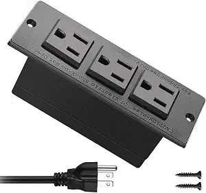 Recessed Power Strip Black Desk Mount Power Grommet Socket for Cabinet 3 AC Outlets 6.56'ft Power Cord for Counter Drawer Furniture Workbench UL ETL Certificated.