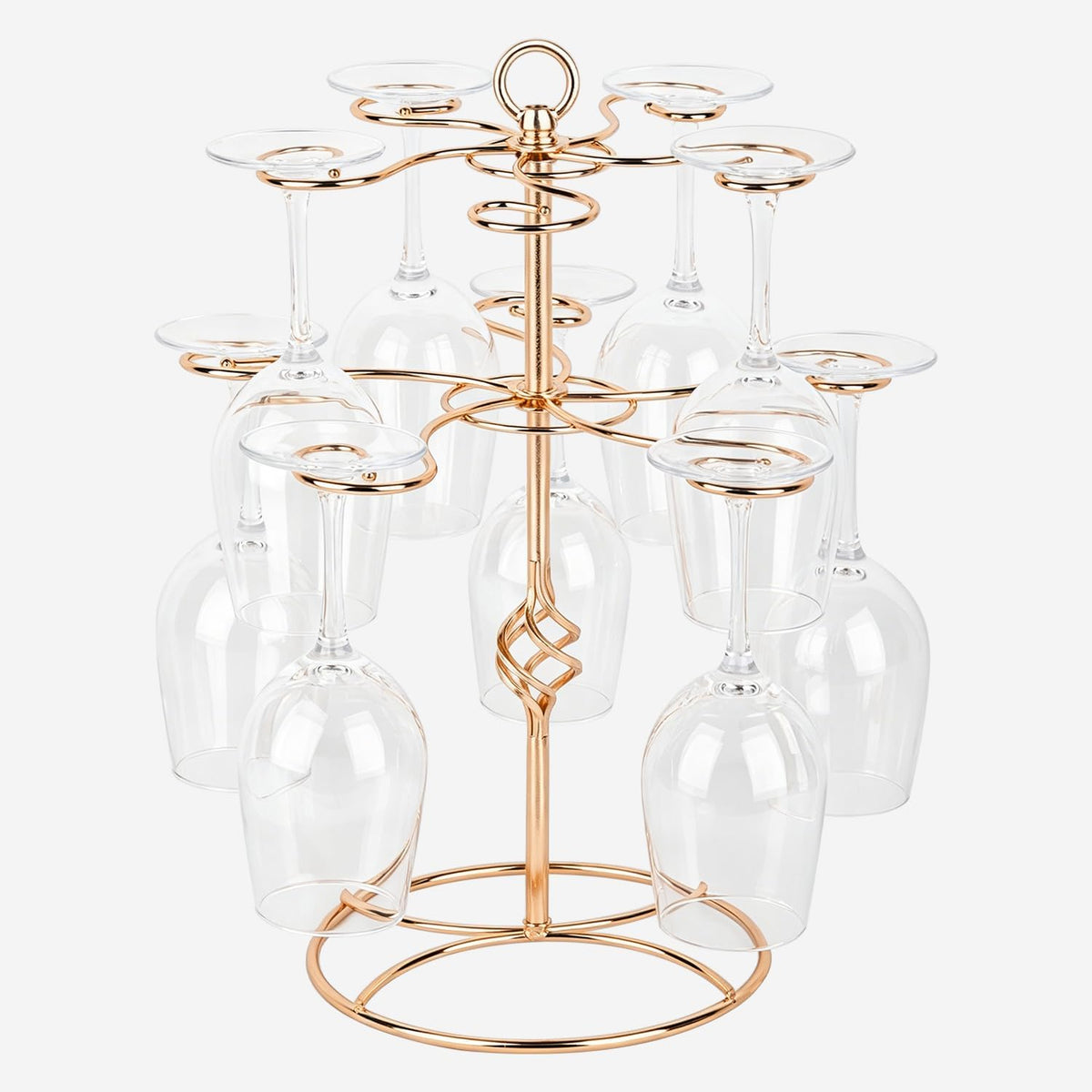 QPIX DIGITAL Wine Glass Rack 2 Tier 10 Holders Wine Glass Holder Stand, Elegant Rose Gold Cocktail Tree Stand Countertop Tabletop Stemware Rack for Home and Bar Storage,Easy Assembly