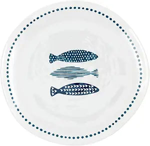 Santa Barbara Design Studio Serving Plates - Melamine Coastal Style Dinner Plate, 8.75", Blue Fish