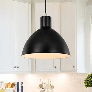 Edvivi 1-Light Pendant Light Modern Matte Black and Brushed Nickel Ceiling Light with Black Bowl Metal Shade, Adjustable Hanging Light Fixture for Kitchen Island, Dining Room, Bedroom, 11.75 in.
