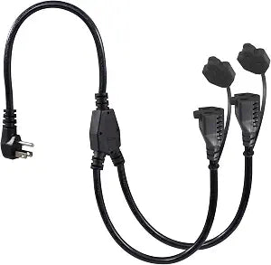 2FT Outdoor Extension Cord Splitter - 90-Degree Flat Plug Black 2 Way Waterproof Power Cord Y Splitter,1 to 2 Extension Cord, 125V 13 AMP 16AWG Short 3 Prong Extender Cord with 2 Outlets