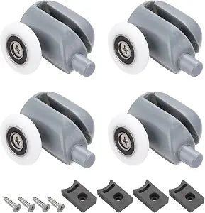 uxcell 4 Pcs Shower Door Rollers, 25mm Dia ABS Bathroom Glass Door Bottom Twin Rollers Runners for 4-5mm Glass Door, Kitchen Sliding Door Pulleys Wheels Replacement with Screw, Silver