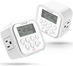 Fosmon 7 Day Digital Timers for Electrical Outlets, Indoor Plug-in Light Timers Switch Programmable, Electric Wall Plug for Lamp, Grow Reptile Lights, Aquarium, 15A/1875W, Grounded- 2 Pack