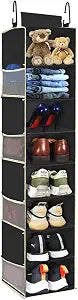 Large-Sized Hanging Shoe Organizer 8-Shelf, Hanging Closet Organizer with 8 Side Pockets, Wider Hanging Shelves for Storage Shoes Clothes 9" W  11.8" D 48" H, Black.