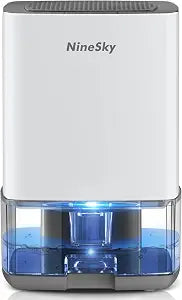 Small Dehumidifier for Home, 35oz Water Tank(300 sq.ft Coverage),Dehumidifiers for Bathroom, Bedroom, Basement, 7 Colorful Lights, Auto Shut Off, White Gray