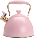 Paris Hilton Whistling Tea Kettle for Stove Top, Food Grade Stainless Steel Stovetop Kettle with Flip-Up Spout, Stay-Cool Handle, Heart-Shaped Lid Knob, Foldable Handle, Fast Boiling, 2-Quart, Pink