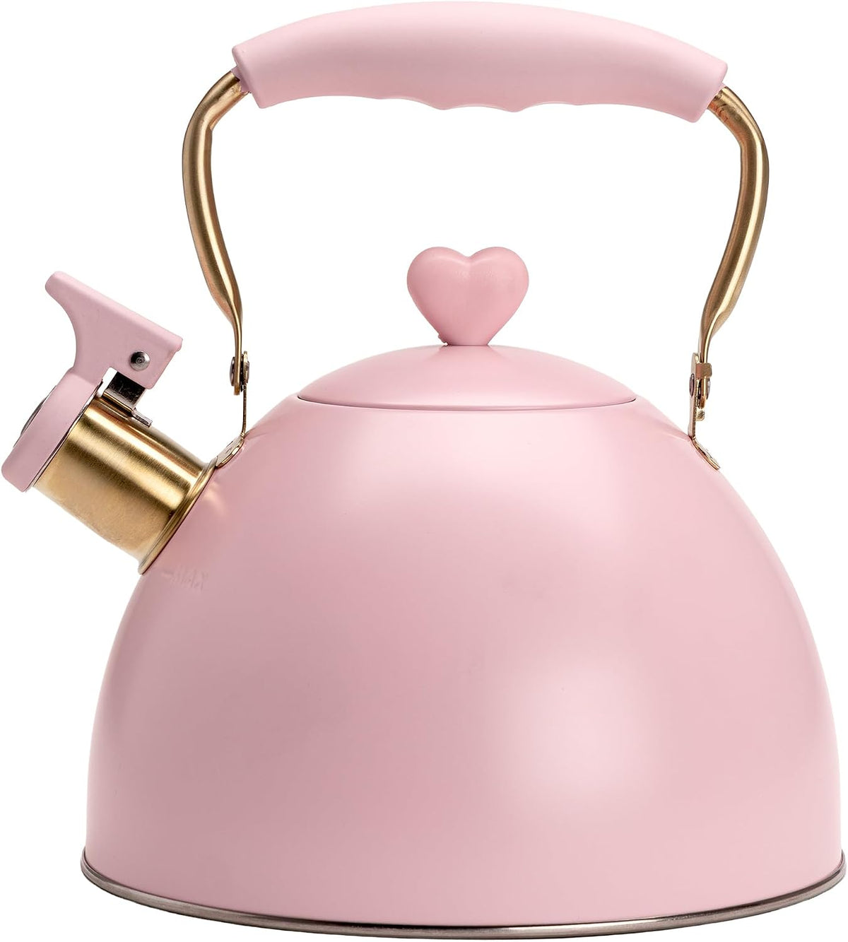 Paris Hilton Whistling Tea Kettle for Stove Top, Food Grade Stainless Steel Stovetop Kettle with Flip-Up Spout, Stay-Cool Handle, Heart-Shaped Lid Knob, Foldable Handle, Fast Boiling, 2-Quart, Pink