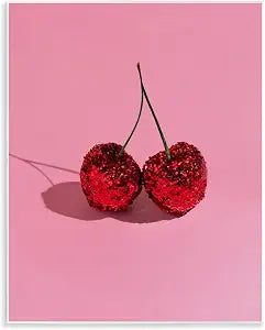 Glam Glitter Encrusted Cherries, 11 x 14 Inch Mounted Print on Wall Plaque