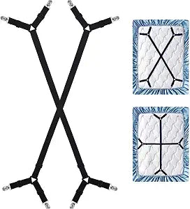 Adjustable Bed Sheet Holder Straps - 2-Piece Black Sheet Clips Fasteners to Keep Sheets Securely in Place