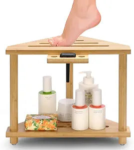 Zinovo Corner Shower Stool, Bamboo Shower Bench 2 Tier with Storage