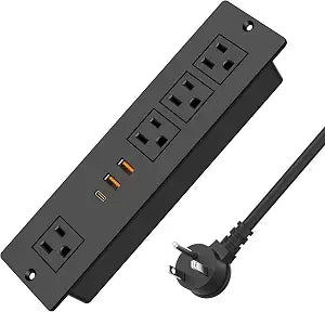 Recessed Power Strip with PD 20W USB-C, Flush Mounted Drawer Outlet, 4 Outlets & 3 USB Ports, Conference Desktop Built in Power Strip, 6FT Extension Cord(Black)
